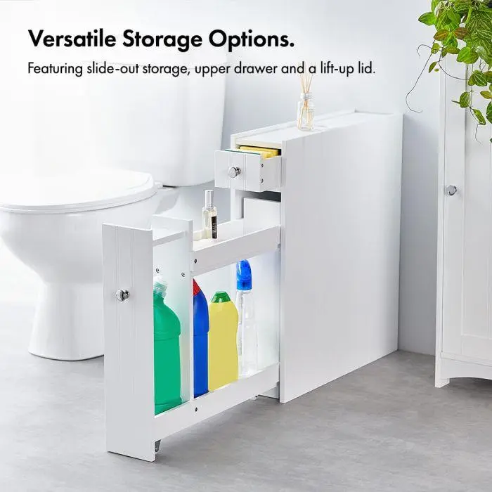 VonHaus Holbrook White Slim Bathroom Storage Unit, Slim Bathroom Box, 2-Drawer Storage Unit, Water Resistant Coating【UK SELLER】 2