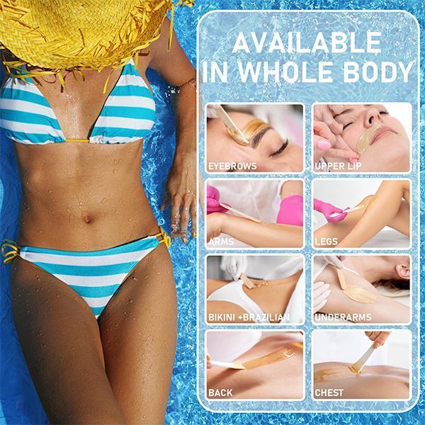 Waxing Set, Wax WarmHairremovalset, 500g hard waxbeads, 2treatedwaxes and 25applicator sticksforface, arms, legsand whole bodyhairremoval BodyCare Clear 5