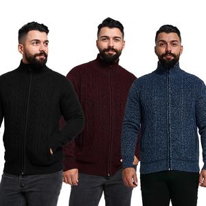 NOROZE Mens Cable Knit Cardigan Stand-Up Collar Full Zip Up Knitted Sweater with 2 Side Pockets Long Sleeve Cardigans Jumper Casual Fashion