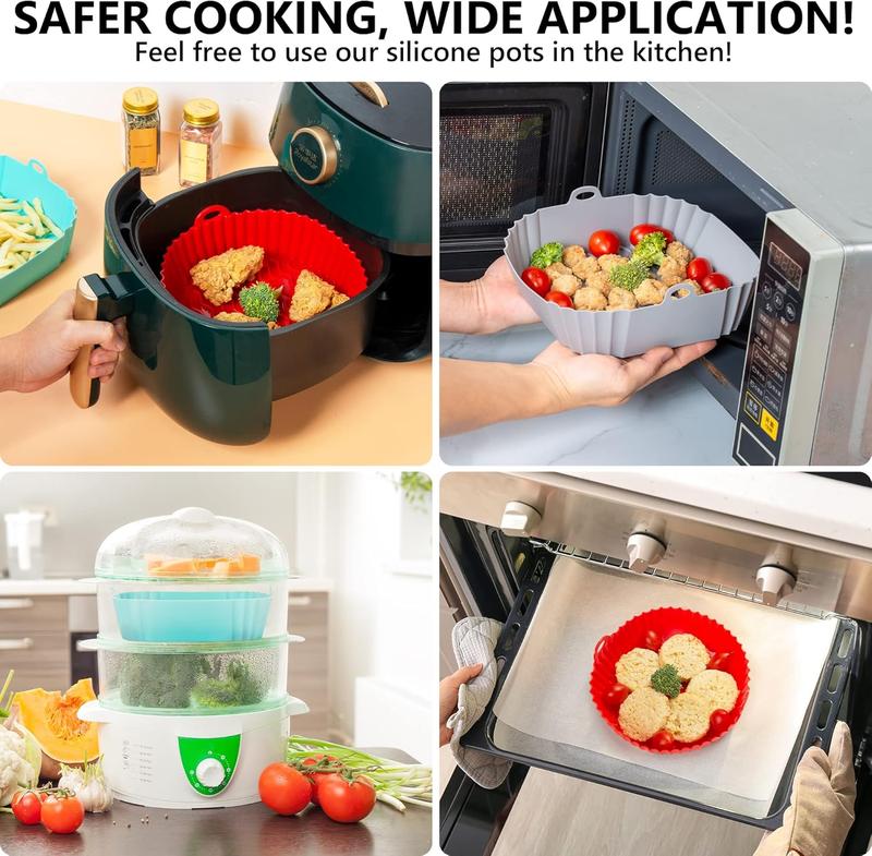 Silicone Air Fryer Liners (2 Square + 1 Round) 3 Pack Reusable Silicone Airfryer Liners Tray | Replacement for Disposable Parchment Paper Liner | Food Grade Kitchen Accessories Bakeware Utensils Bake 5