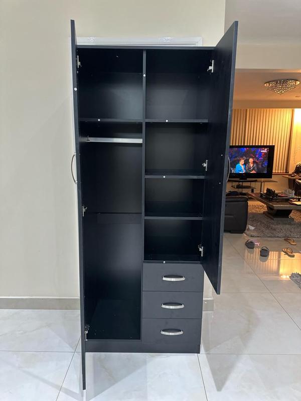PALAKLOT 2 Door 3 Drawer Full-length Mirror Wardrobe | Modular Cabinet for Space Saving | Ideal Storage Organizer (Black) 5
