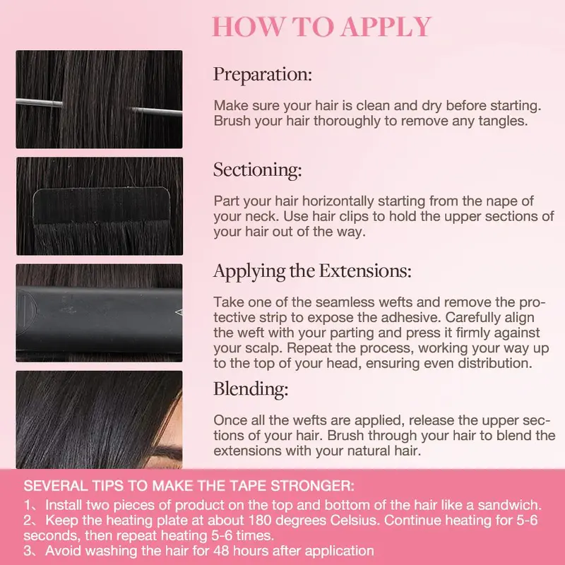 GOOGOO Hair Extensions Tape in Human Hair Natural Straight 5