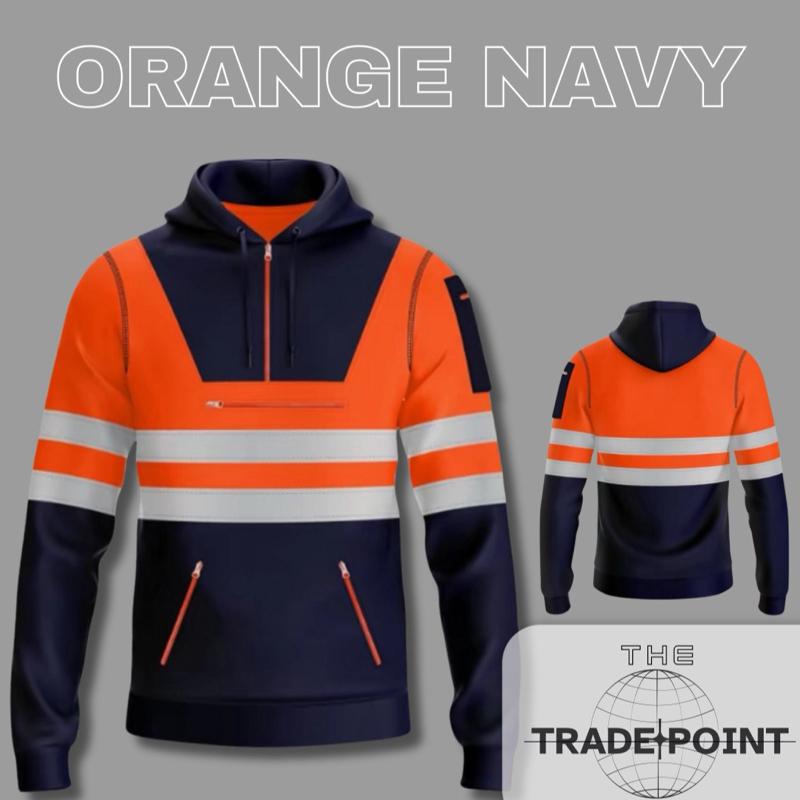 Hi Visibility Quarter Zip Hoodies Workwear Menswear Reflective Stylish Outdoor Sweatshirts Tops Pullover Long Sleeve Stripe Striped 1