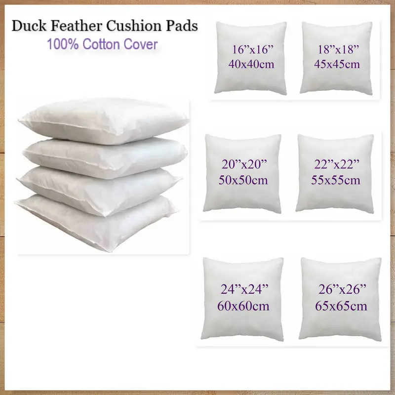 Duck Feather Cushion Pads Inners Inserts Fillers Scatter 100% Cotton Down Proof Cover Hypoallergenic Cushions 16",18",20",22",24",26" 0