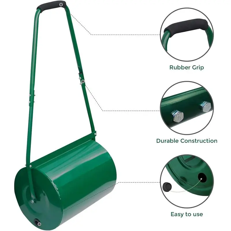 30L/38L/46L Heavy Duty Garden Grass Lawn Roller - Large Water or Sand Filled Drum, Galvanized Steel Construction, Scraper Bar & Collapsible Handle for Levelling Uneven Ground - Green (30 Liter) 7