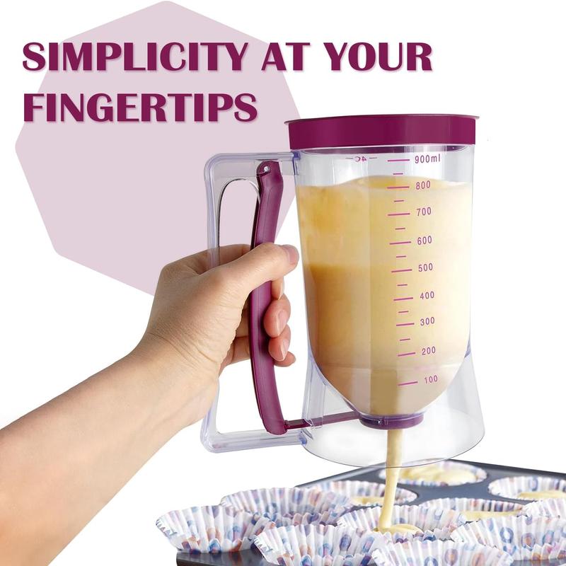 Kitchen Baking Essential Tool: 900Ml Manual Batter Dispenser for Pancake, Cupcake, Waffle - Purple - Bakeware, Utensils 2