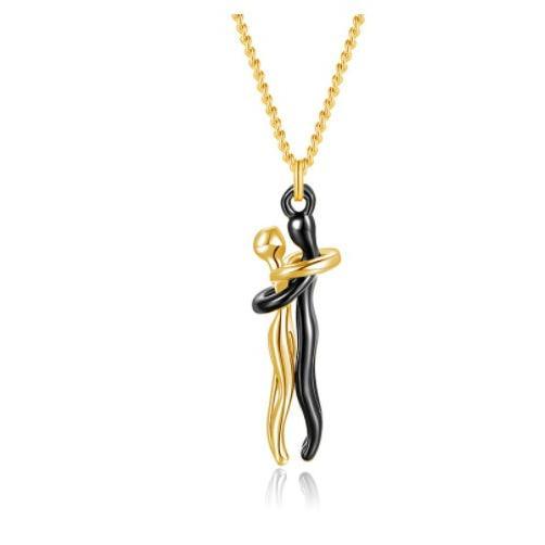 Love Hug Necklace Unisex, Heart and Hug Design, Stainless Steel, jewellery gift necklace, couple pendant, friendship, gold plated, tiktok shop jewelry anxiety promise fidget 5