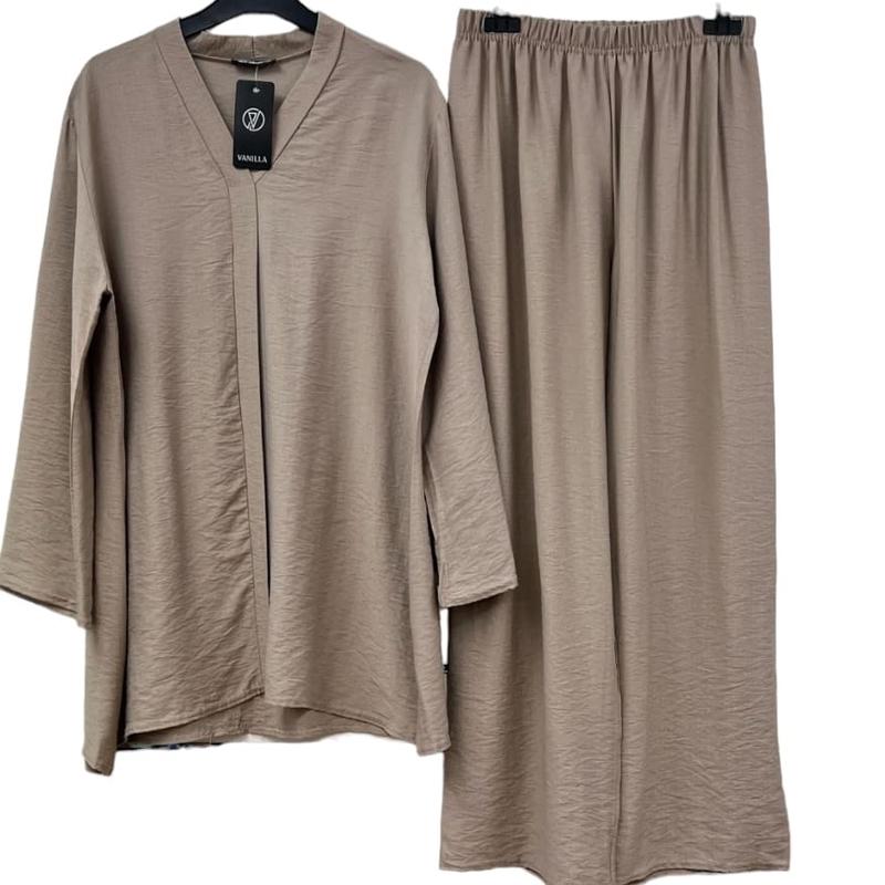Linen Feel Comfortable Two-Piece Top and Trousers Set 1