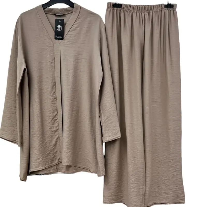 Linen Feel Comfortable Two-Piece Top and Trousers Set 1