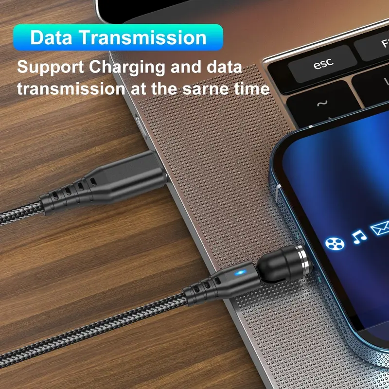 Magnetic Charging Cable 3 in 1 Magnet USB Cable 360 ° + 180 ° Rotating Charging Cable 3A Fast, 1M or 2M Nylon Braided Magnetic Cable Compatible with Micro USB,Type C/USB C,I-Phone, for phone, Tablets, and more, 3A USB C to USB C fast charging cable. 6