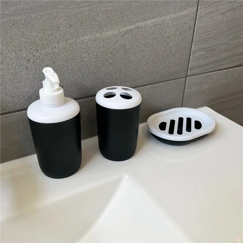 6PCS BATHROOM ACCESSORIES SET BIN SOAP DISPENSER TOOTHBRUSH TUMBLER TOILET BRUSH 2