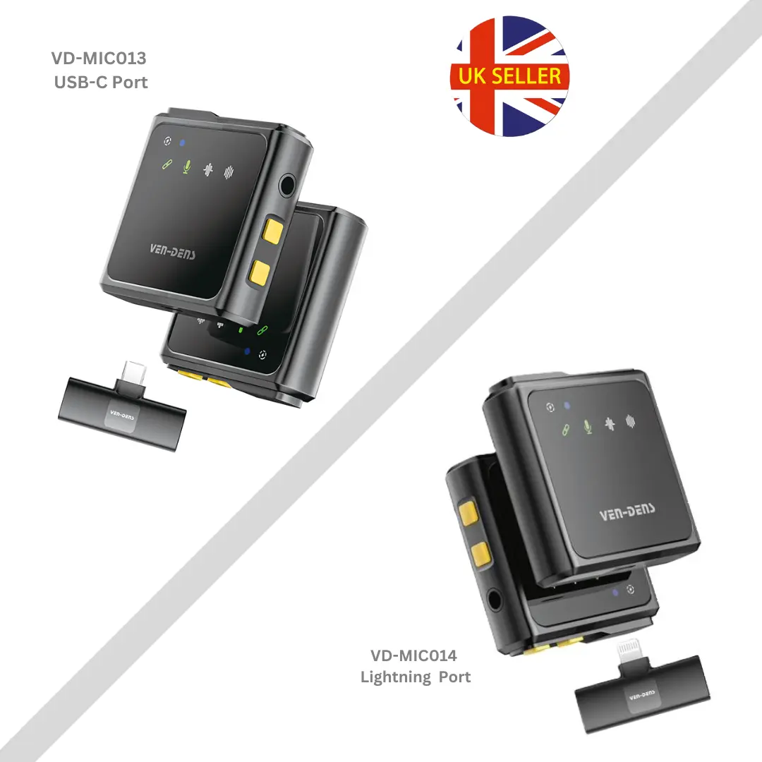 Ven-Dens Wireless Microphone System VD-MIC013 (USB-C) & VD-MIC014 (Lightning) with Intelligent Noise Cancellation, 3 Recording Modes, Strong Anti-Interference, Compact & Portable Design - Ideal for Live Broadcasts, Interviews, and Video Recording