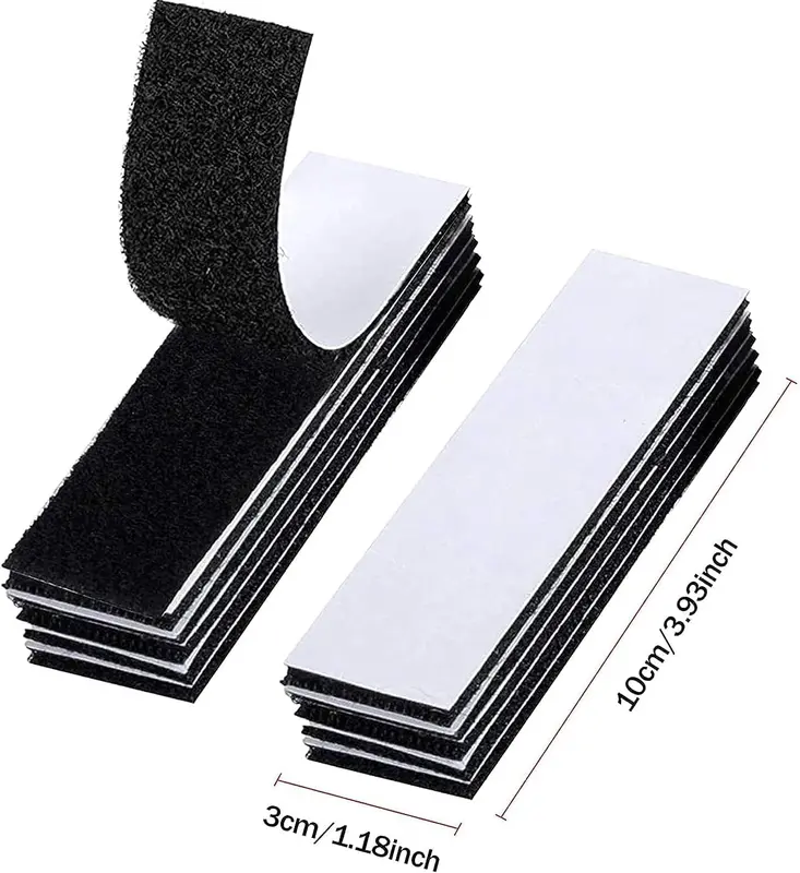 25pcs Heavy Duty Hook Loop Strip Tape - 3x10cm Double-Side Reclosable Self Adhesive Sticky Back Tape for Indoor and Outdoor (Black) 1