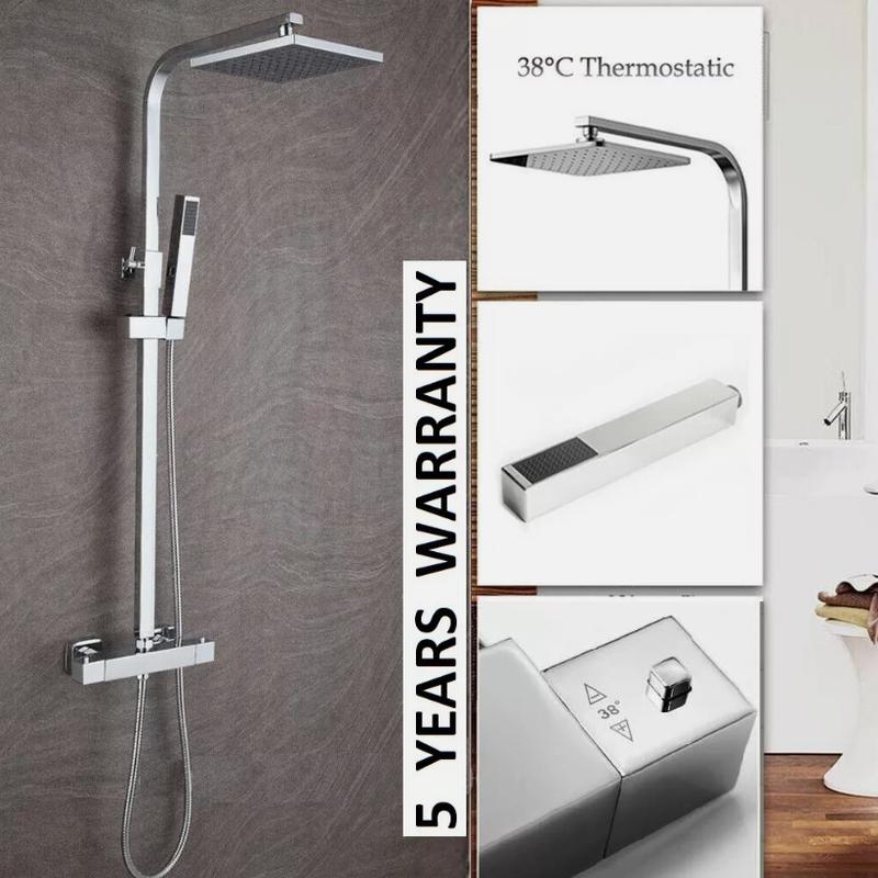 EVOLVE Chrome Square Thermostatic Shower Mixer Set Easy Fixing Kit WRAS Approved 2