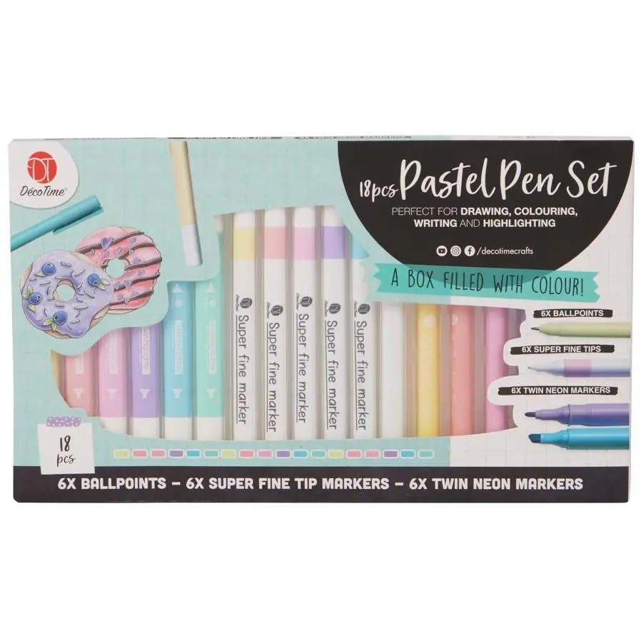 Deco Time 18 Piece Pastel Pen Set