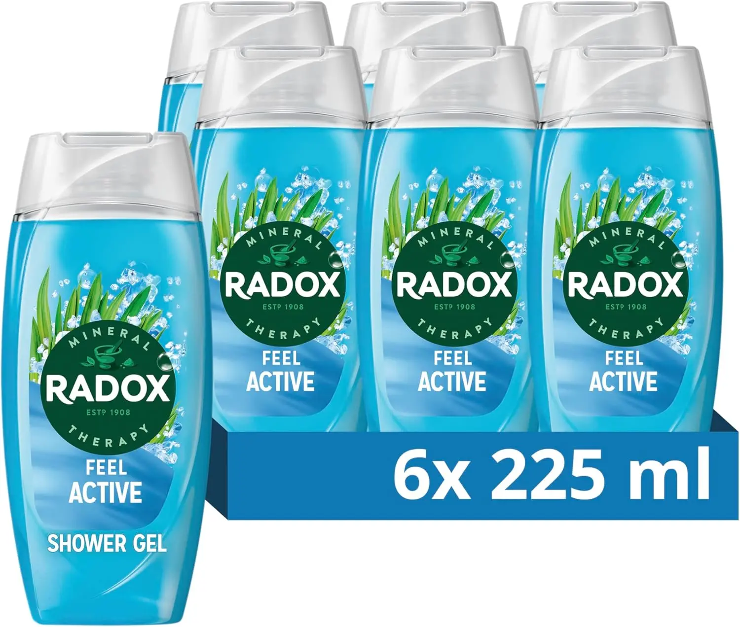 Mineral Therapy Feel Active Body Wash shower gel with a sea salt & lemongrass fragrance for a refreshing experience 6x 225 ml