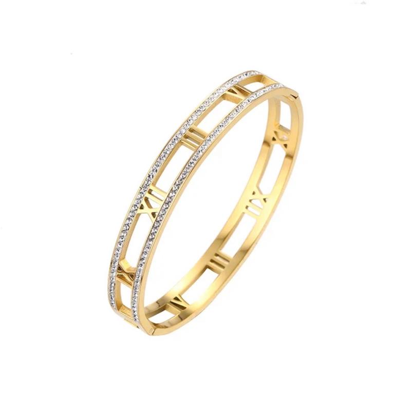 Demii Bangle roman numeral with diamanté gold silver 4