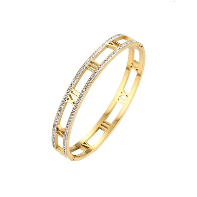 Demii Bangle roman numeral with diamanté gold silver 4