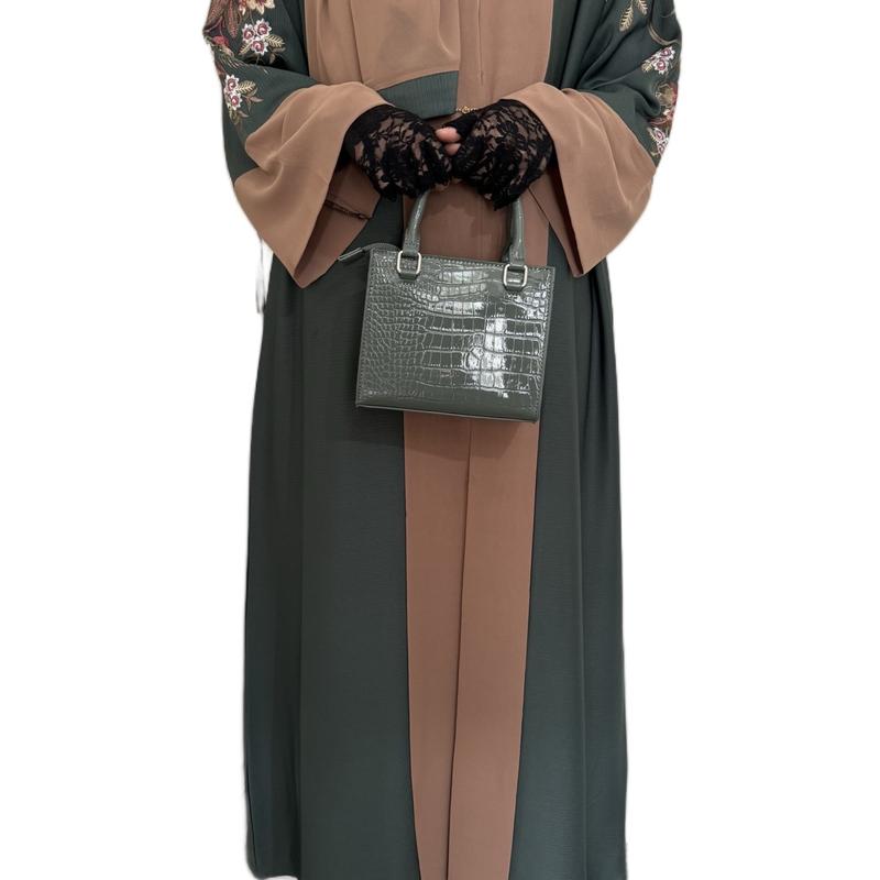 Sage Green Embroidery Abaya/Occasion Wear Modest Outfit /Muslim Abaya/Woman Fashion/Hijab styles/ Floral 1