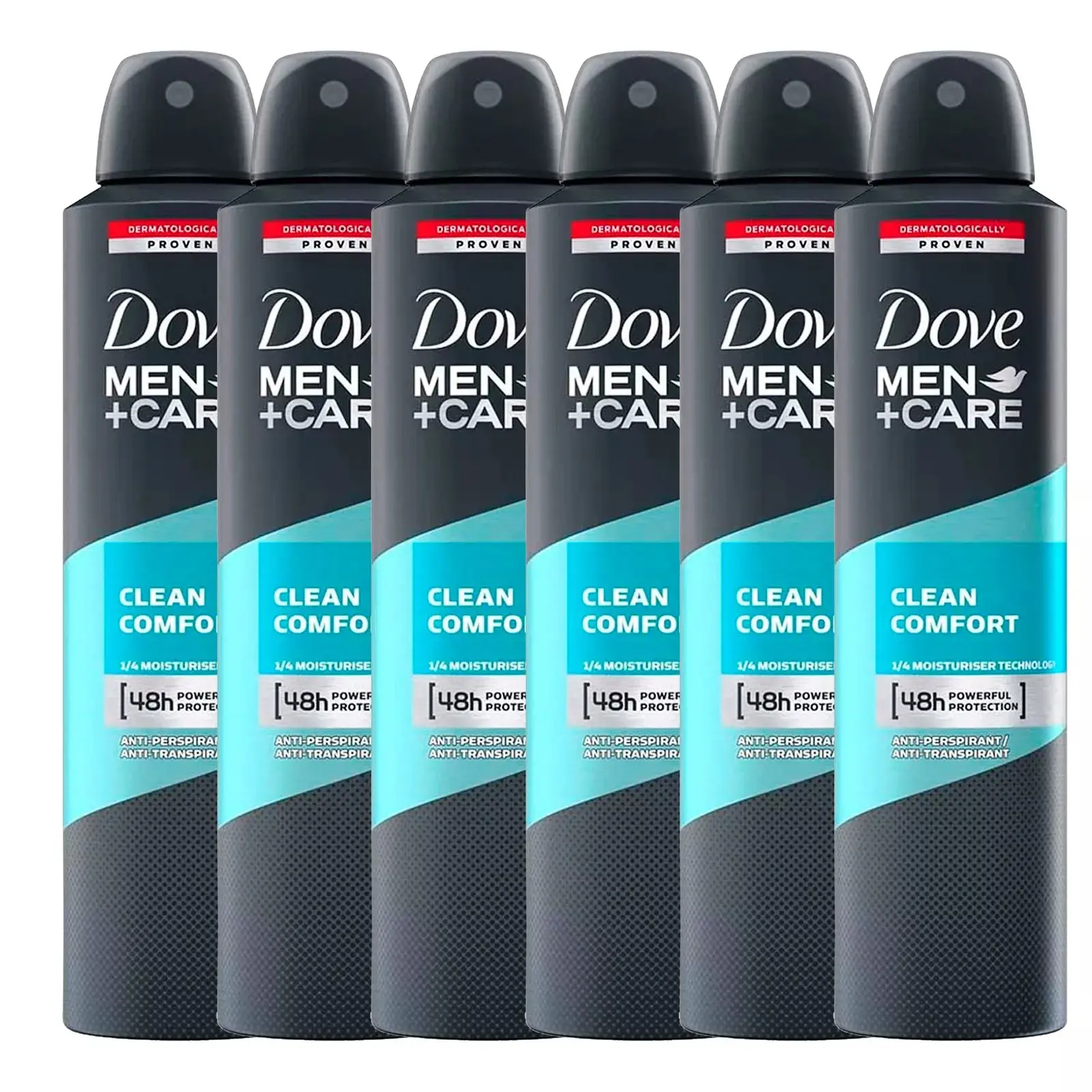 6 x Dove Men+Care 48H Anti-Perspirant Deodorant Clean Comfort 250ml