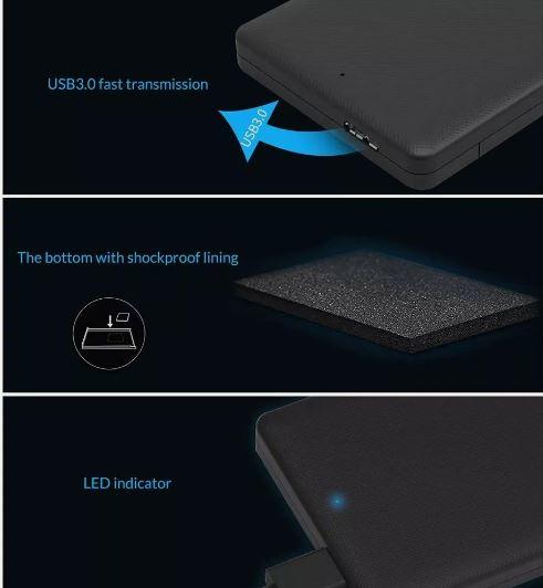 ORICO External SATA III 2.5 Inch USB 3.0 HDD/SSD Enclosure Case, Trayless Design, Tool-Free, Hot Swap, up to 4TB Capacity 3