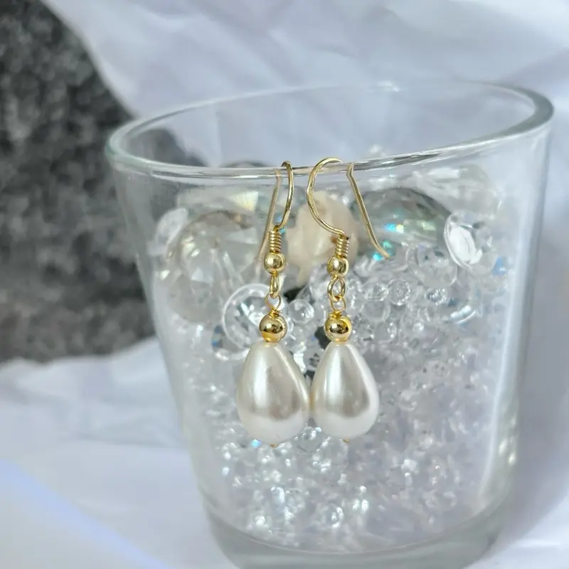 Water Drop Shaped Pearl Dangle Earrings for Women - Nickel Free Golden Hook 3