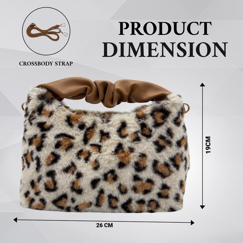 Product Introduction of Belle Ella Leopard print Fur- Beige Box Bag, Women's Handle Bags with Shoulder Strap, Ladies Handbags with Metallic Button, Tweed Ladies Bag, Handbags for Women 1