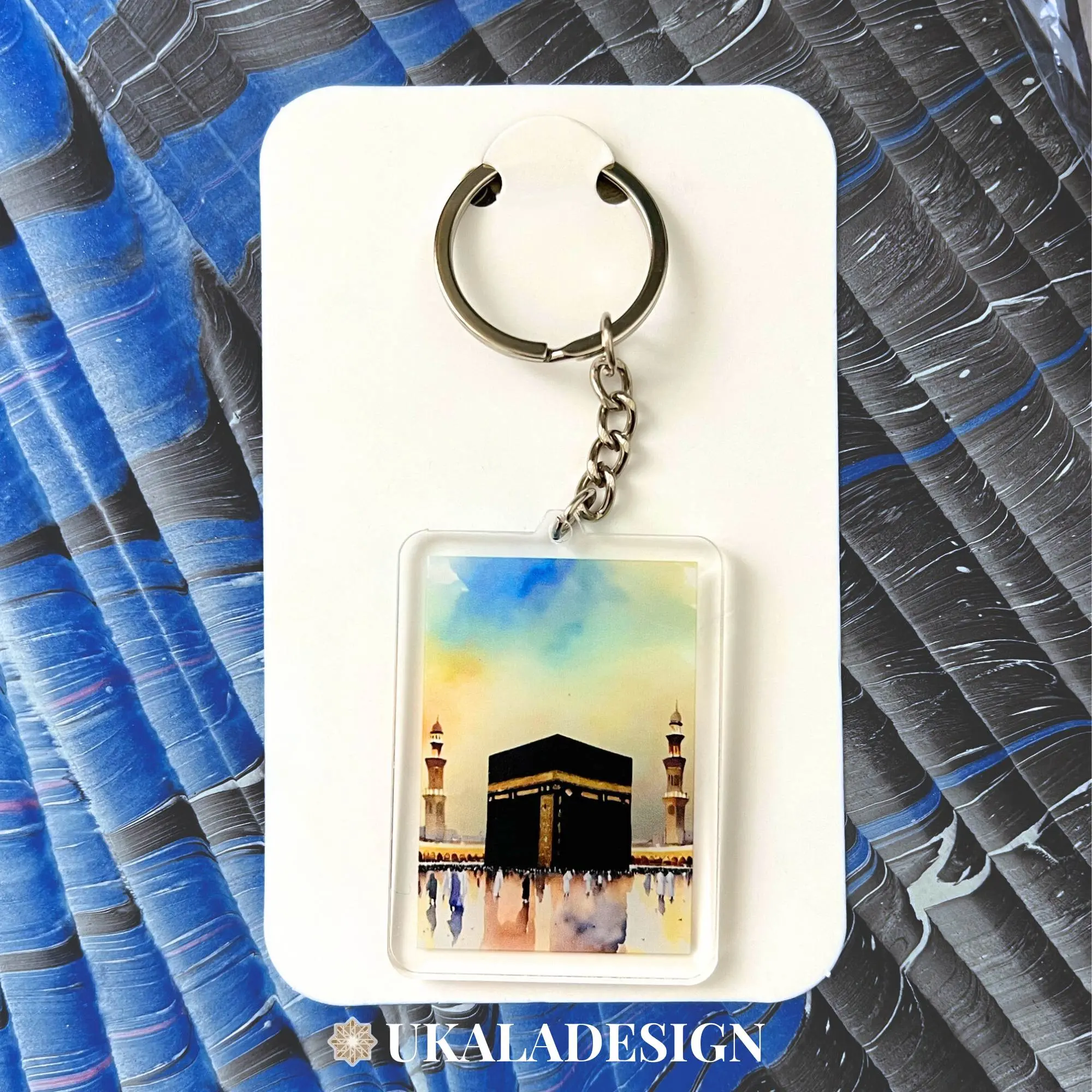 Ka'bah Keyring - Islamic Art Inspired Design - Spiritual Keepsake for Hajj & Umrah - Elegant Double-Sided Keyring - 42 x 56mm