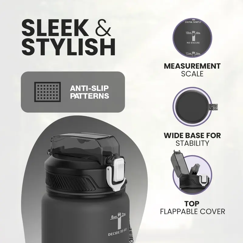 1 Litre Fitness Sport Water Bottles with Straw & Time Maker, BPA-free Plastic Bottle 1 Design for Girls, Boy Running, cycling (Spout 1000ml Black), Drinkware, Washable, Reusable, Portable, Tumbler, Bottles, Mug, Cup Cover Lid Silicone Translucent Bottled 4
