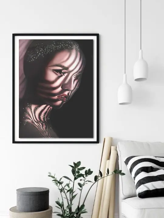 VANITY LIVING Set of 2 Surreal Portraiture Artworks, 60x80 cm, Abstract Glamour Wall Art with Jewel Embellishments, Modern High-Fashion Canvas Prints, Living Room, Bedroom, Office Decor Poster Artistic Ornaments Decoration 3