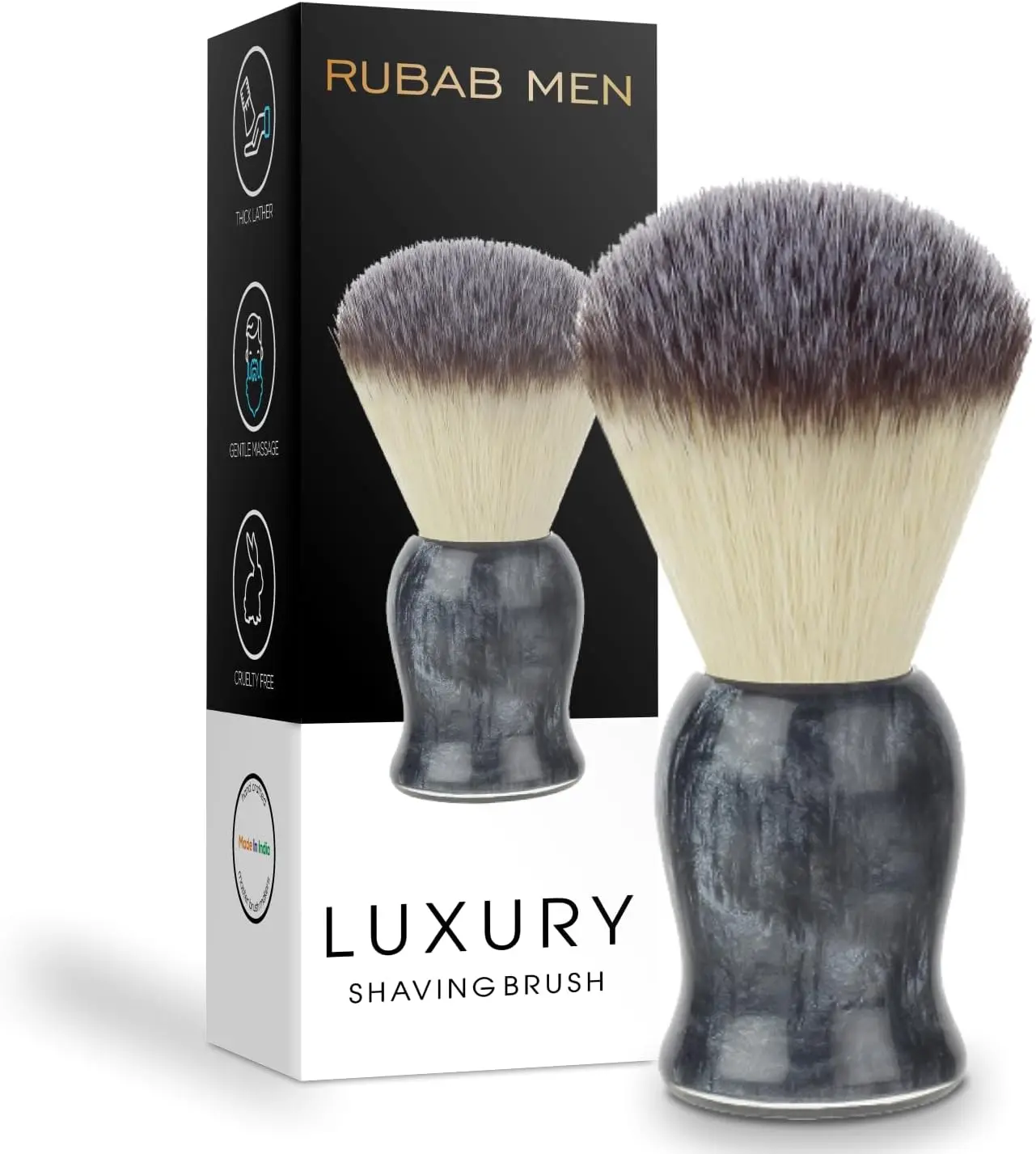 RUBAB MEN Luxuriously Soft Shaving Brush for Men |Bomber Edition| Experience Premium Cruelty-Free Bristles and Stylish Grey Bomber-Toned Ergonomic Handle | Hand-crafted with Passion in India Comfort Cream