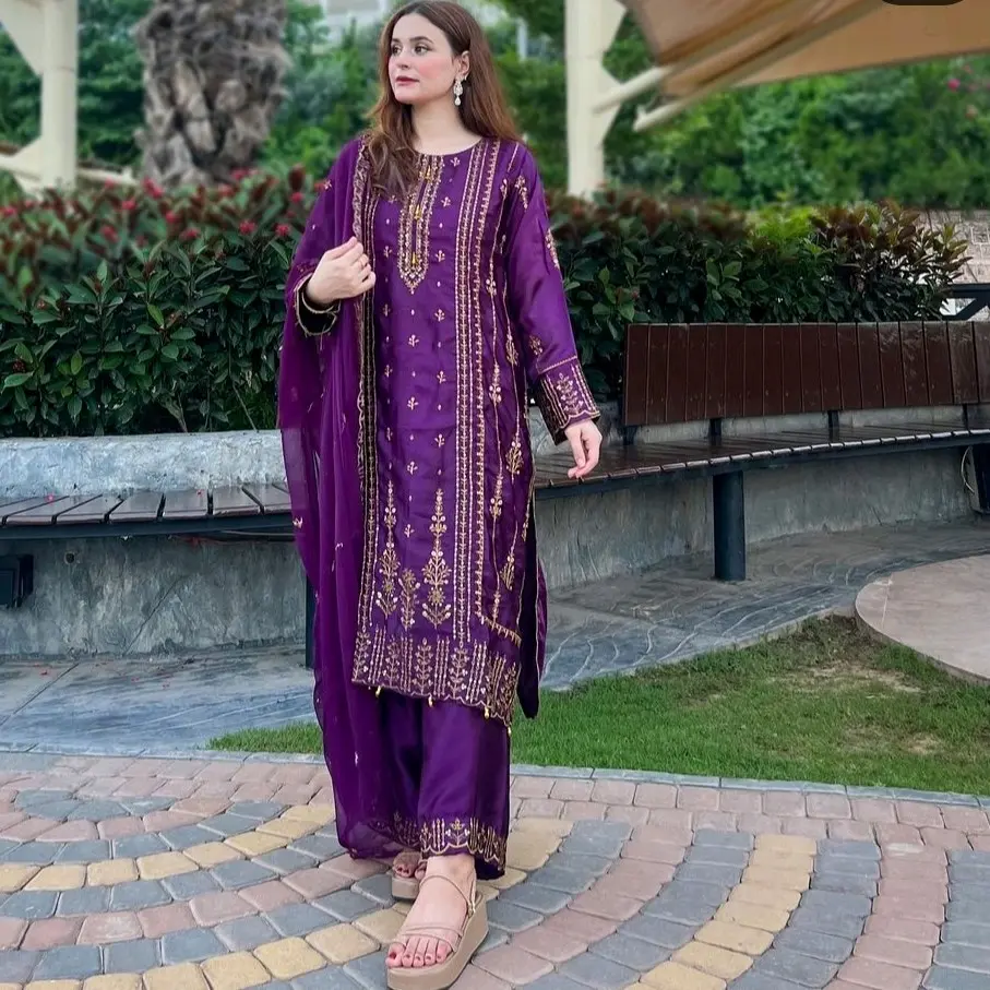 Women's Fully Embroidered Silk Dress with Chiffon Dupatta for Formal Occasions - Womenswear
