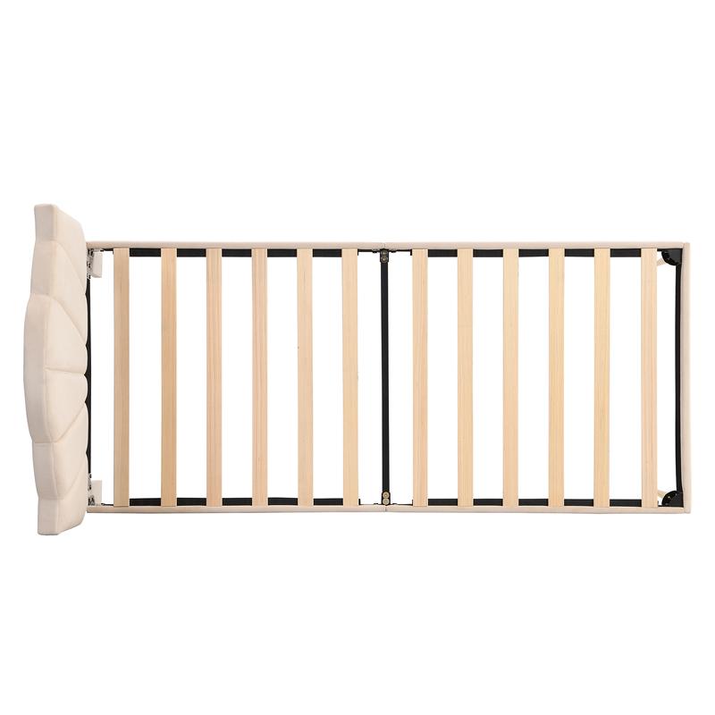 Velvet upholstered bed,90*190cm/ 135*190cm/ 150*200cm, shell-like bed with golden iron legs, height-adjustable headboard, wooden slatted frame, Beige 8