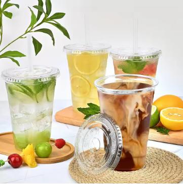 50pcs/Set 12/16OZ Plastic Cups With Lids for Iced Coffee Smoothie Milkshake Cold Drinks - Drinkware Disposable Multicolor 2