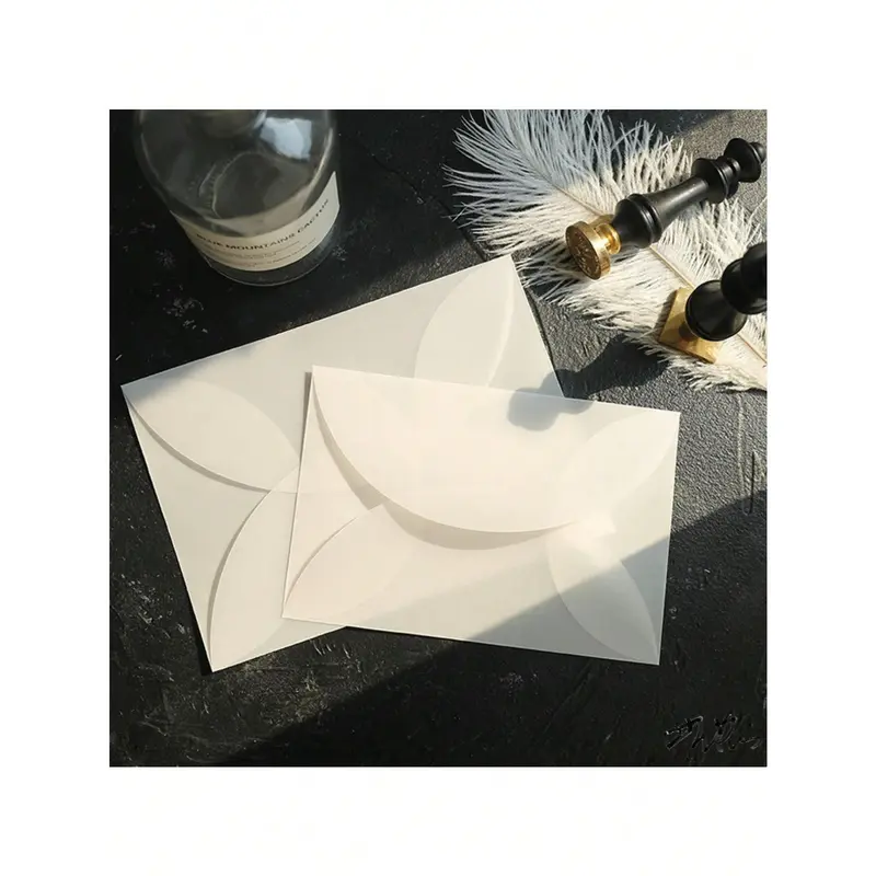 20pcs Rounded Edge Vellum Paper Envelopes, Semi-Transparent Frosted Thick Envelope Sleeves Back To School 1
