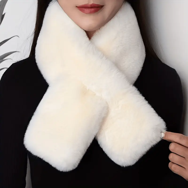 1pc Winter Unisex Faux Fur Warm Thickened Scarf, Soft Girl Fashion Versatile Flat Cross Scarf 0