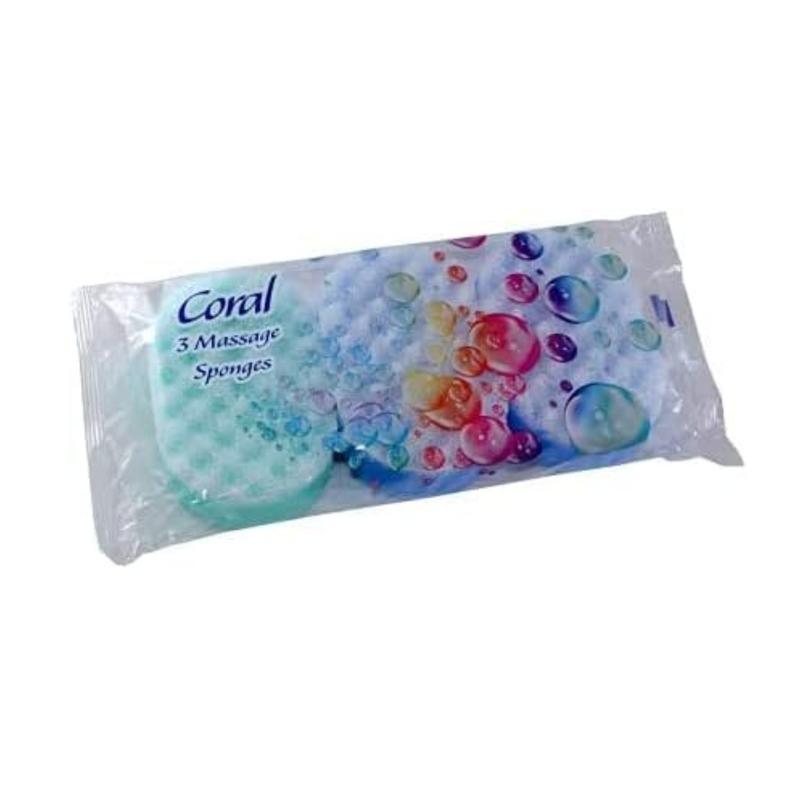 3 x Single Pack Of Coral Bath Massage Sponges Multi Color Family Pack Accessories Household 0