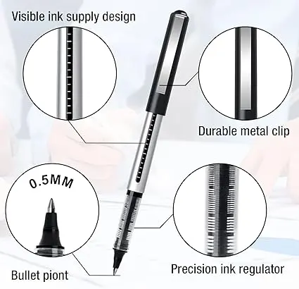 Rollerball Pens Black Ink, 16 Pack Pens Multipack 0.5mm Black Gel Pens, Quick-Drying Ink Pens, Writing Pens for Note Taking, Sketch, Bullet Journal, Black Pens for School & Office Supplies 7