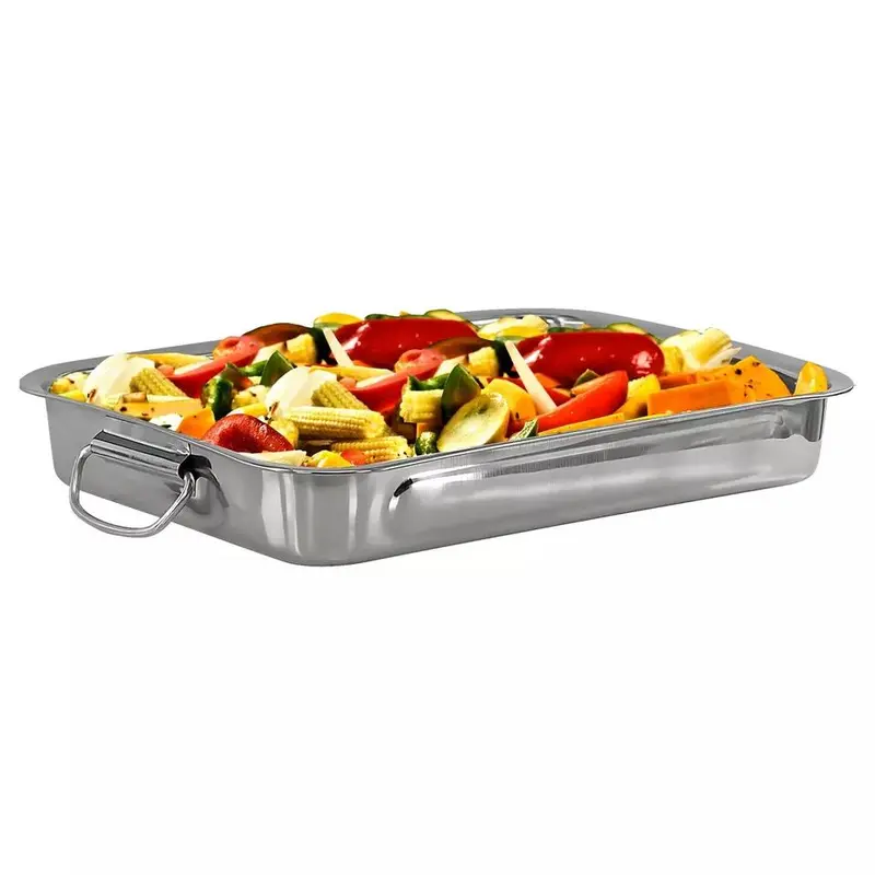 Stainless Steel Roasting Trays Set of 3 - Oven & Dishwasher Safe Bakeware 1