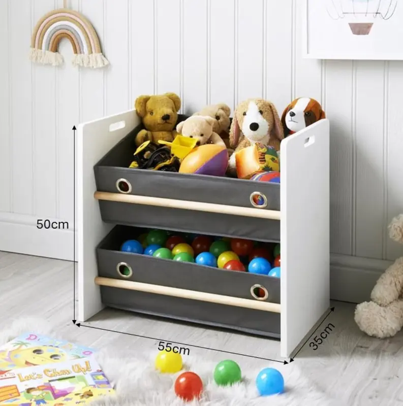 spot on dealz Kids Home 2 Basket Storage Cabinet - Toy Organizer, Clothes Storage, Bookshelf, Multi-Purpose Furniture for Kids’ Room, Nursery, Playroom, and Living Room 1