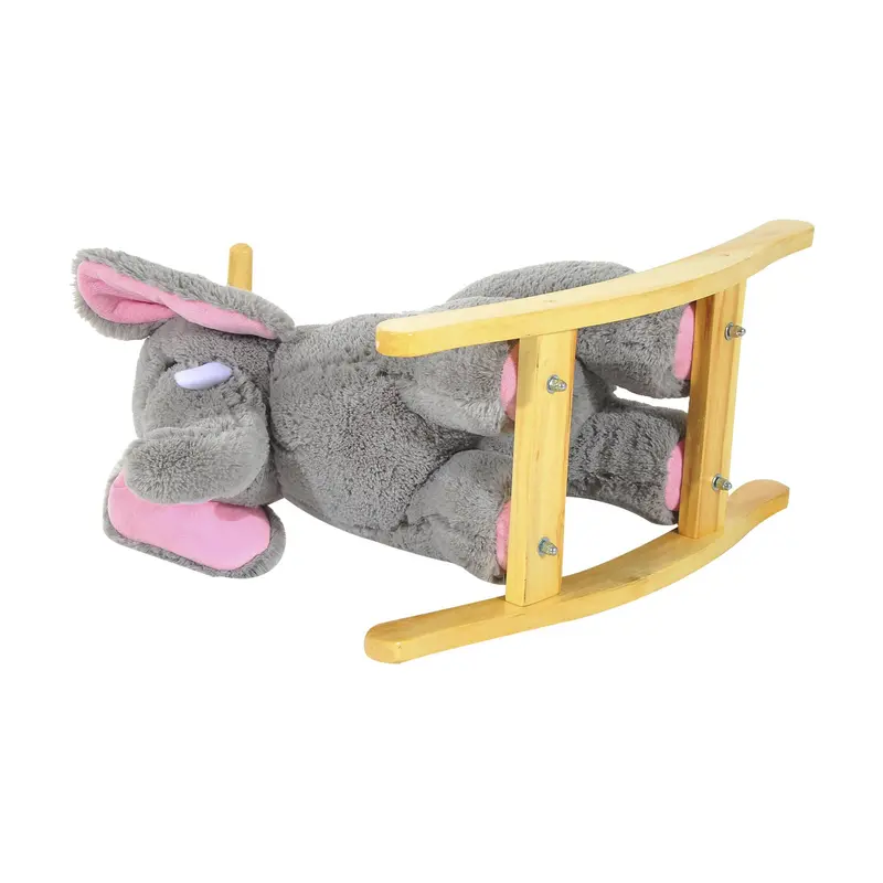 HOMCOM Kids Children Rocking Horse Plush Ride on Animal Wooden Riding Traditional Rocker Gift w/32 nursery rhymes (Grey Elephant) 8