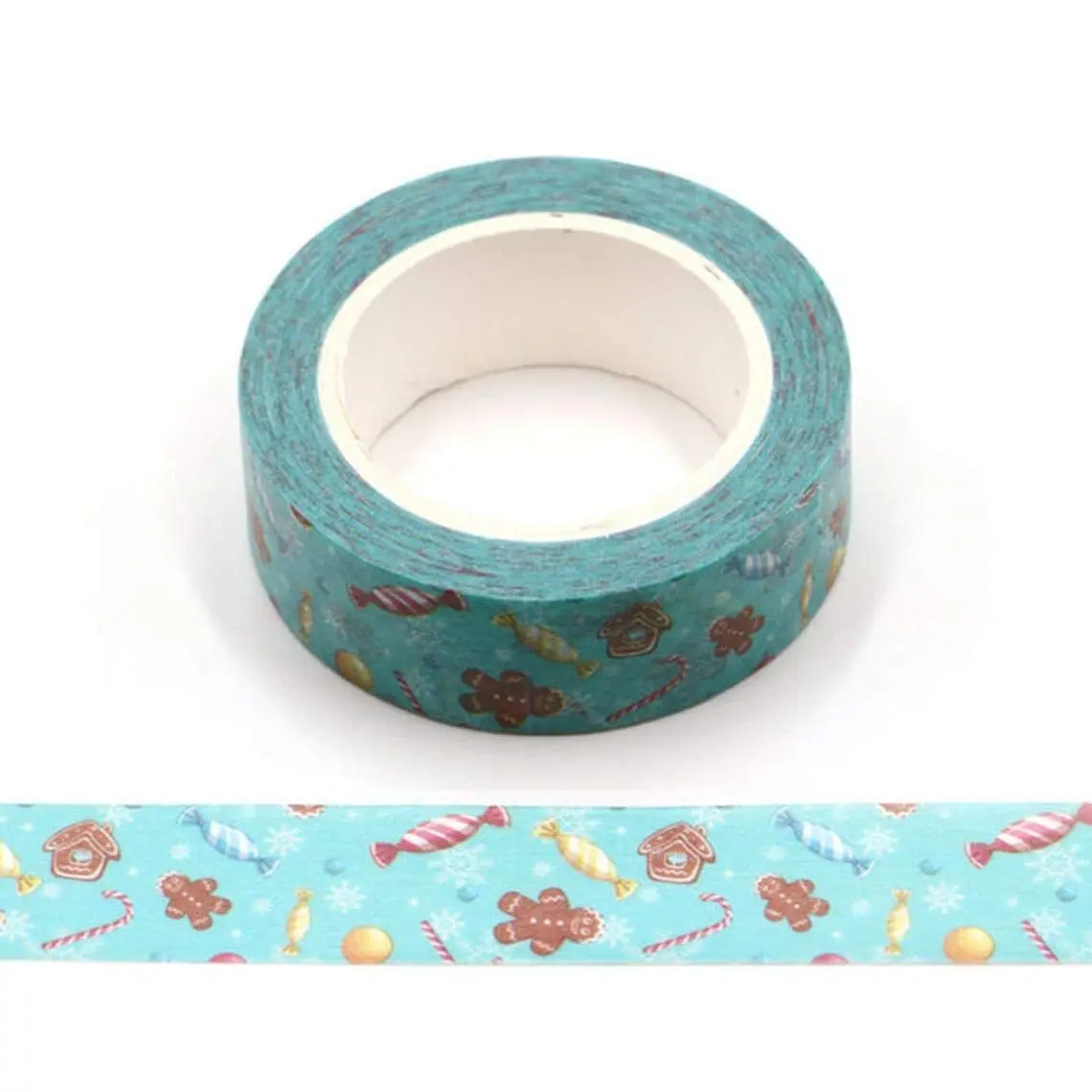 Christmas Candy Cane, Sweet and The Gingerbread Man Christmas Washi Tape Masking Trim 15mm x 10 Meters