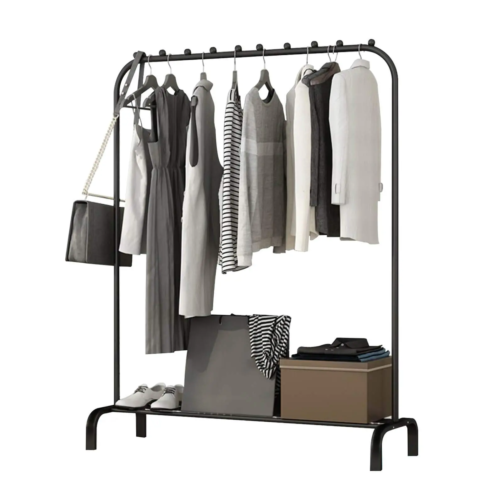Metal Garment Rack with Shoe Rack Storage Shelf for Coats, Skirts, and Sweaters - Laundry Organizer - Hangable
