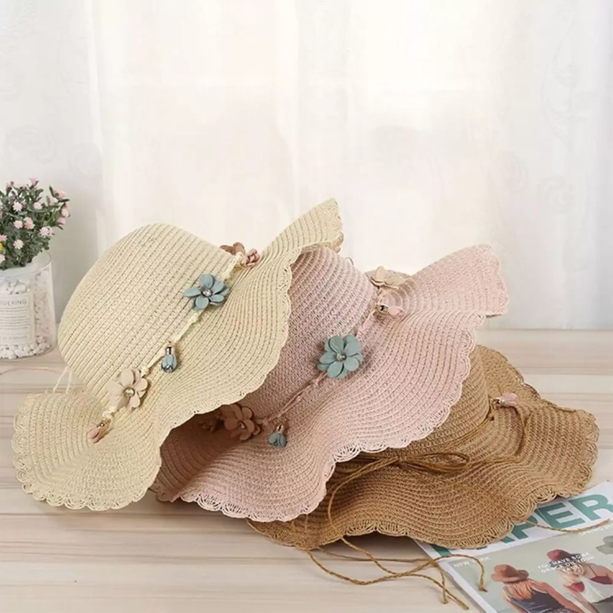 Seaside Summer Ladies Wide Brim Sun Straw Hat Foldable Roll up Cap Sun Hats