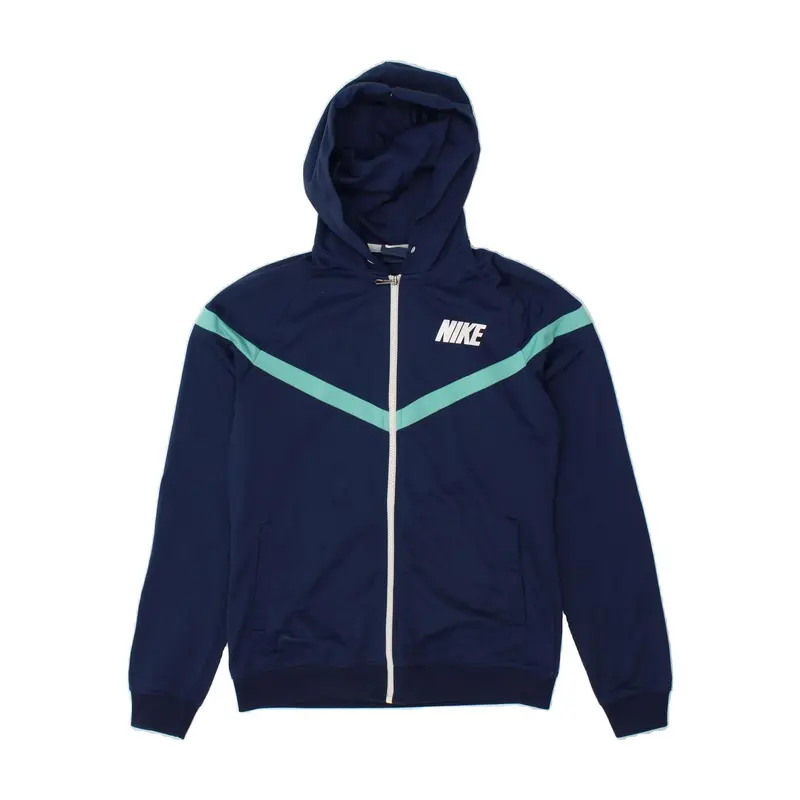 Pre-Owned Vintage NIKE Womens Zip Hoodie Sweater Large Navy Blue Colourblock Polyester 1