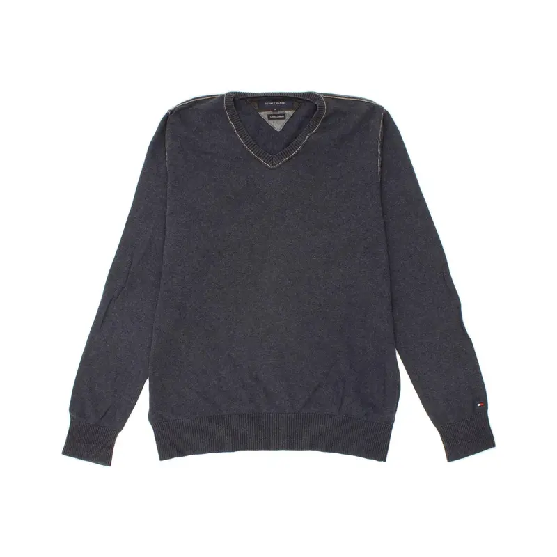 Pre-Owned Vintage TOMMY HILFIGER Mens V-Neck Jumper Sweater Medium Navy Blue Cotton 1
