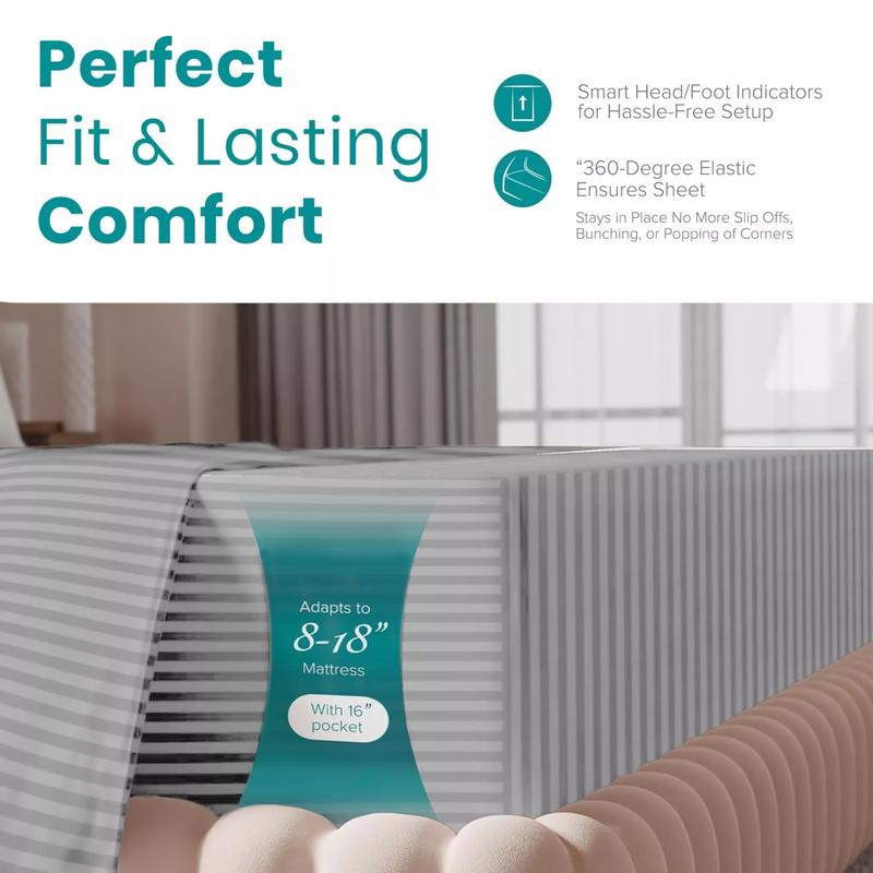Product Introduction of Stripe Extra Deep Fitted Sheet - 400 Thread Count, 100% Egyptian Cotton, Soft & Breathable Bedding 3
