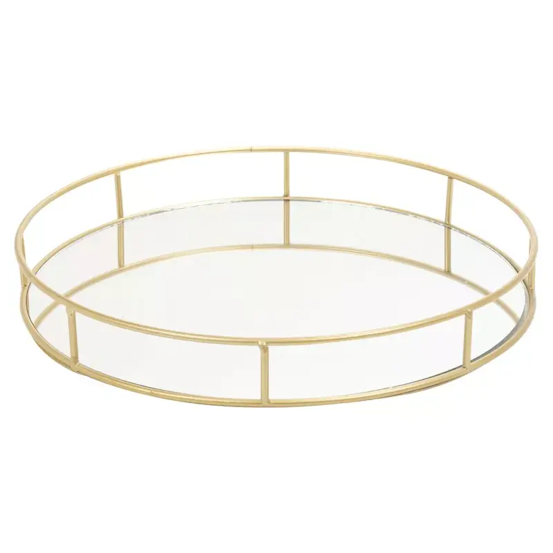 Set of 2 Metal Gold Decorative Mirror Trays Vanity Perfume Decor Candle Holders Freshener 7