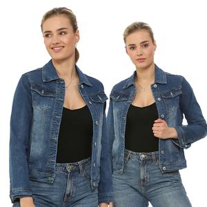 NOROZE Women’s Washed Detail Denim Jacket Ladies Trucker Classic Collar Cotton Western Design Denim Jeans Jacket Casual Fabric
