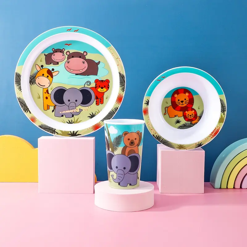 Animal 3Pcs Coloured Dining Set - Plate, Bowl and Tumbler Dinnerware Set for Children, BPA Free 5